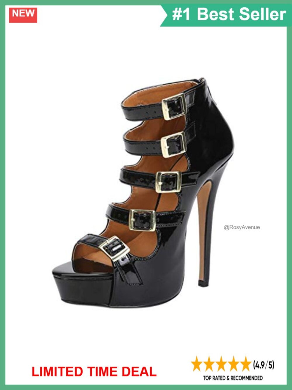 Synthetic Patent PU Gladiator Platform Sandals Stiletto Heel Summer Ankle Boots